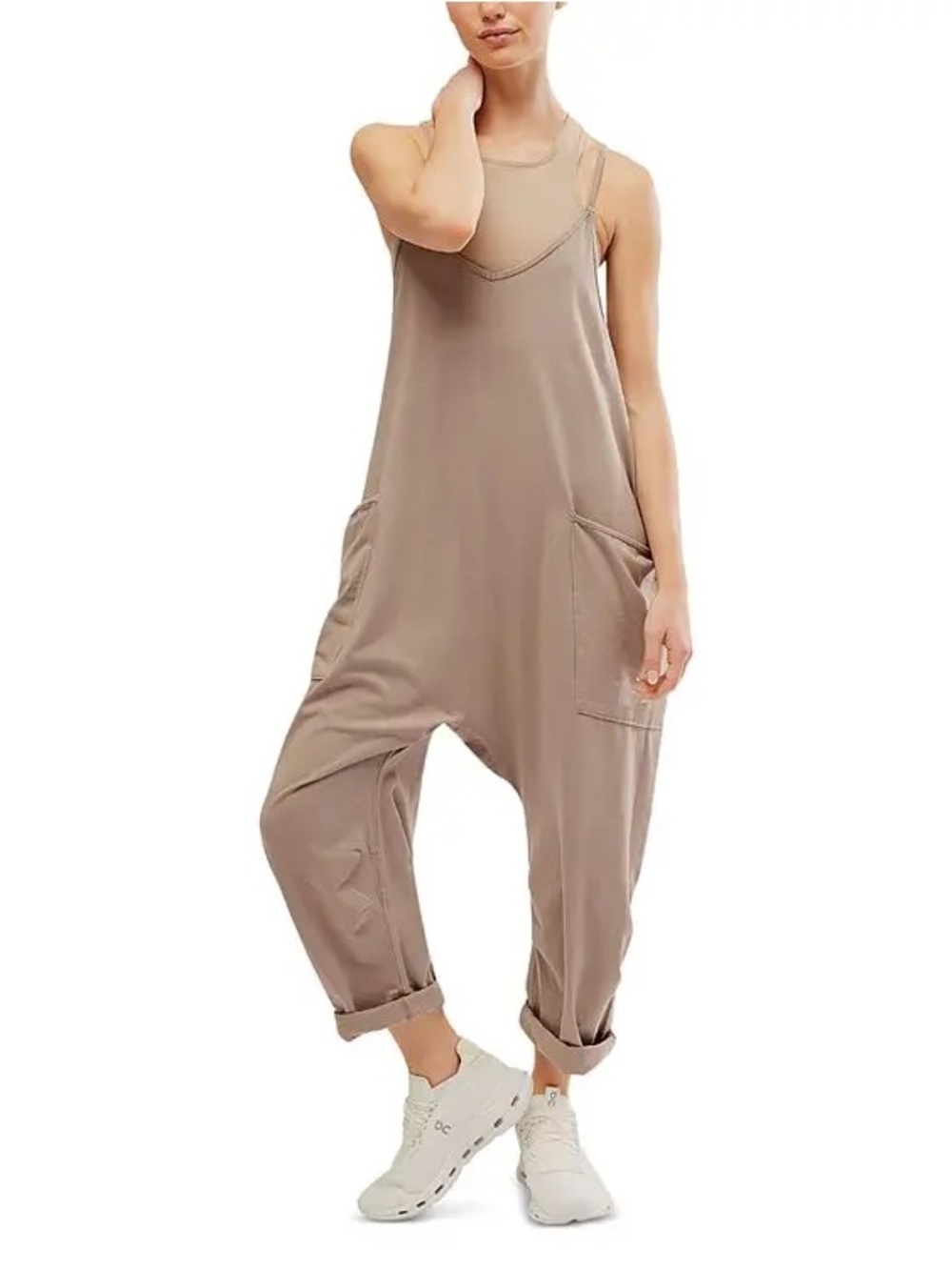 Free People Hot Shot Onesie Jumpsuit Size Large Taupe Beige